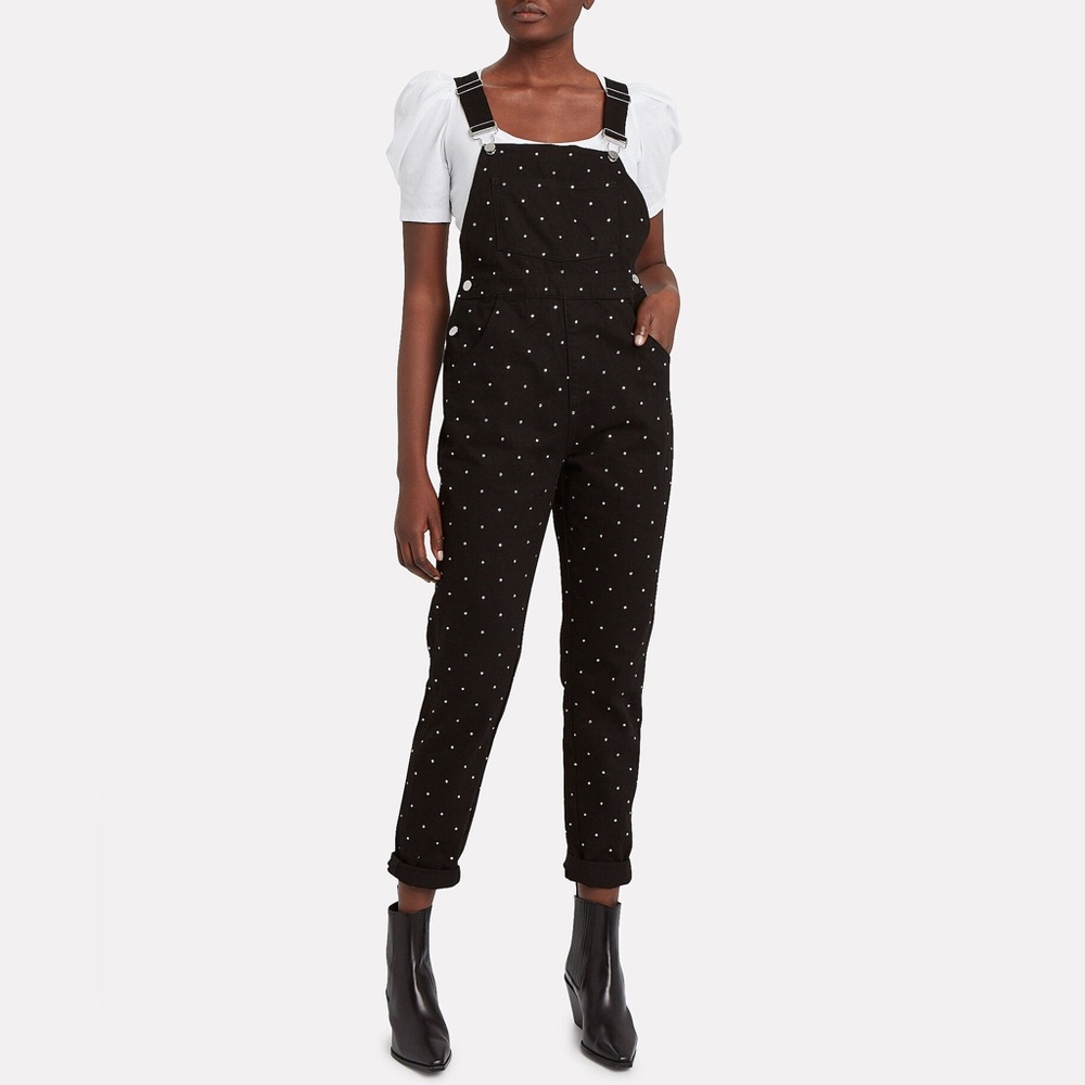 WEWOREWHAT crystal embellished black overalls L NWT